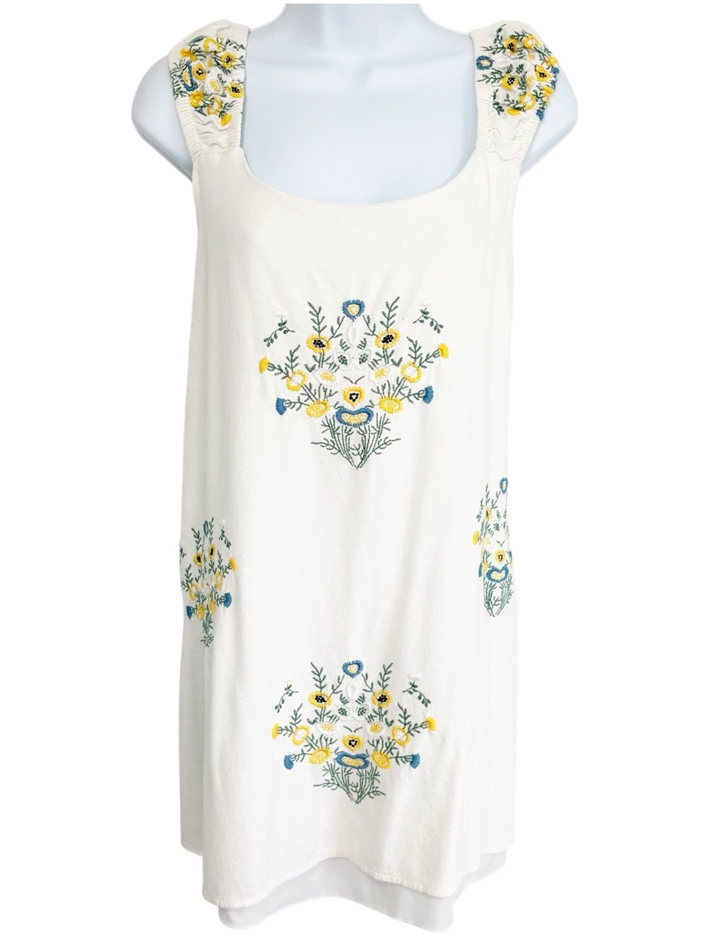 KIRIOUS Los Angeles Floral Embroidered Mini Dress Linen Blend Cottagecore Large